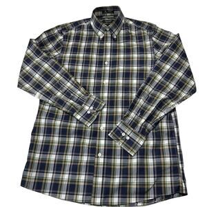 Nordstrom Mens Button Up Shirt Size M Blue Green White Plaid Wrinkle Free Cotton